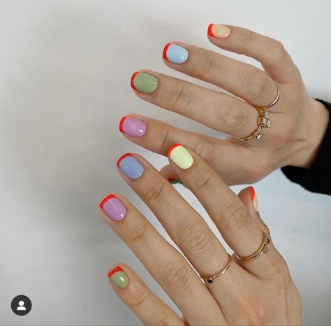 Colored Nail With French Tip, Nails Color Combinations, Different French Nails, Colorful French Manicure, Colorful French Nails, Colorful Nail Ideas, Cool Color Combinations, Nail Color Combinations, Classic Nail Designs