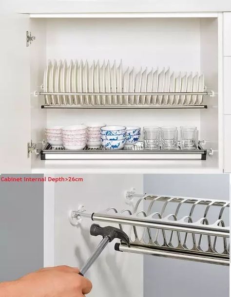 Drying Cupboard, Kitchen Cabinet Accessories, Plate Organizer, Steel Cupboard, Stainless Steel Cabinet, Cheap Kitchen Cabinets, Diy Dish, Dish Drying Rack, Dish Storage