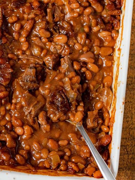 Brisket Baked Beans Recipe - Dinner, then Dessert Baked Beans With Brisket, Brisket Baked Beans, Best Baked Beans Ever, Leftover Brisket Recipes, Brisket Side Dishes, The Best Baked Beans, Baked Beans Crock Pot, Best Baked Beans, Bbq Baked Beans