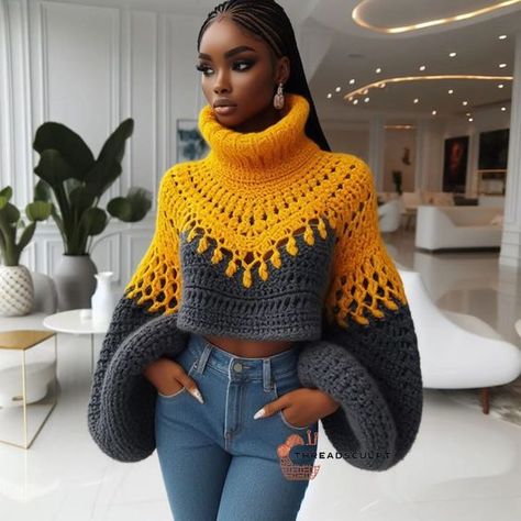 CROCHET PATTERNS AND INSPIRATION | Weekend inspirations2!💖💯😍. 🌼All contents on this page are the property of "Threadsculptor". 🌼Unauthorized use, reproduction or… | Instagram Crochet Outfits Ideas, Turtleneck Crochet Pattern, Knitting Fashion Design, Crochet Sweater Design, Crochet Sweater Pattern Free, Crochet Clothing And Accessories, Dress Sweater, Crochet Fashion Patterns, Sweater Crochet Pattern