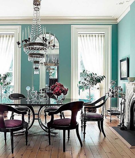 Currently obsessing over this rich green-meets-blue-meets-gray wall color 🎨 Wanting a twist on the traditional white or gray? 👉 Tap the… Blue Dining Room Paint, Blue Dining Room Walls, Dining Room Wall Color, Dining Room Paint Colors, Green Dining Room, Room Wall Colors, Dining Room Paint, Dining Room Blue, Dining Room Colors