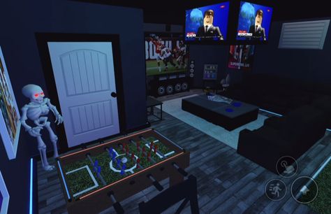 Bloxburg Decals Codes Gaming Room, Bloxburg Chill Room Ideas, Boy Bedroom Decals Bloxburg, Game Room Ideas Bloxburg, Teen Boy Bedroom Bloxburg, Blox Burg Living Room Idea, Boys Bedroom Ideas Bloxburg, Gaming Room Bloxburg, Game Room Bloxburg