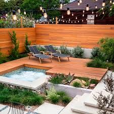 Modern Backyard Ideas with Swimming Pool, Jacuzzi or Hot Tub - Colour My Living Garden Ideas Large, Garden Ideas Driveway, Hot Tub Landscaping, Outdoor Hot Tub, River Rock Landscaping, Hot Tub Garden, Hot Tub Backyard, Hardscape Design, Garden Ideas Cheap