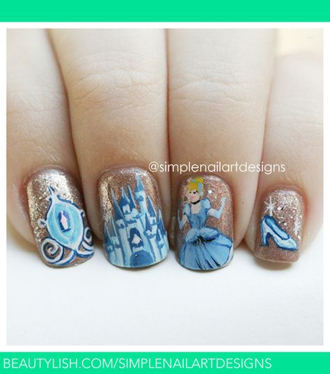 Cinderella Nails, Disney Nail Art, Disney Princess Nails, Disney Nail Designs, Disney Nail, Unghie Nail Art, Nail Art Disney, Disney Nails, Art Disney