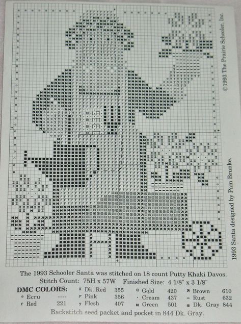 Prairie Schooler Cross Stitch, Prairie Schooler Santa, Prairie Schooler Cross Stitch Charts, Christmas Counted Cross Stitch, Santa Cross Stitch, Prairie School, Prairie Schooler, Cross Stitch Freebies, Mill Hill