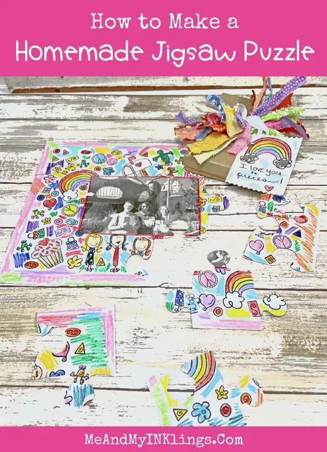 How to Make a Jigsaw Puzzle #handmade #homemade #jigsaw #puzzle #cardboard Recycled Diy, Puzzles Gifts, Diy Recycle, Crafts For Kids To Make, Handmade Tags, Easy Crafts For Kids, Craft Activities For Kids, Gifts Diy, Puzzle Pieces