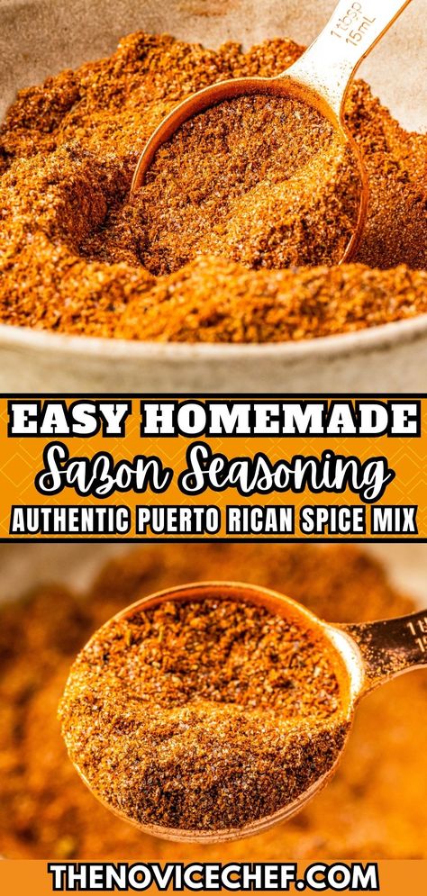 Loaded with bold spices, this homemade sazon seasoning is a flavor bomb full of smokey, earthy, and herby flavors. Sprinkled into your favorite Puerto Rican dishes, it'll make them extra authentic. Homemade Sazon Goya, Diy Sazon Seasoning, Homemade Sazon Seasoning, Homemade Adobo Seasoning, Chorizo Seasoning Recipe, Spanish Rice Seasoning, Homemade Sazon, Sazon Recipe, Italian Seasoning Recipe