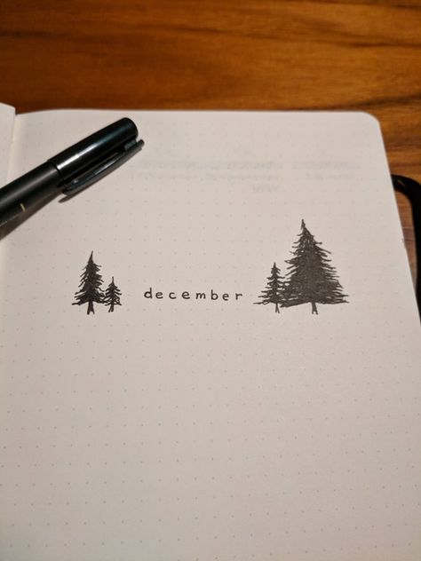 Pen and ink pine trees for my December cover page : bulletjournal December Cover Page, Bullet Journal Christmas, April Bullet Journal, Bullet Journal Minimalist, December Bullet Journal, Bullet Journal Month, January Bullet Journal, Bullet Journal 2020, Bullet Journal 2019