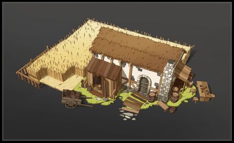 ArtStation - Small Farm, Sebastian Wagner Medieval Farmhouse Concept Art, Farmhouse Idea, Fantasy Farm, Farm Village, Building Map, Minecraft Interior Design, Medieval Houses, Building Concept, Medieval World