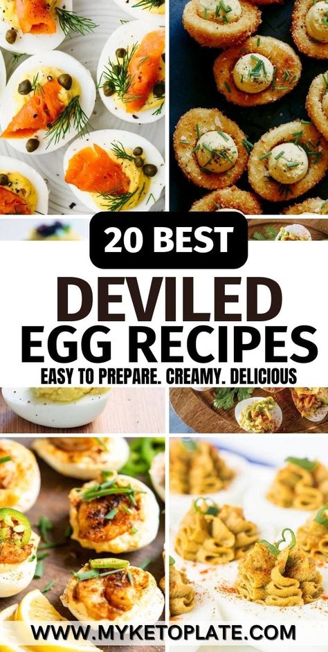 Plan ahead with deviled eggs, the ultimate appetizer that’s easy to make and perfect for any gathering. Whether it’s a fancy dinner or a laid-back brunch, these versatile bites are sure to impress your guests. Quail Deviled Eggs, Gourmet Deviled Eggs Appetizers, Deviled Egg Flight, Unique Deviled Eggs, Fancy Deviled Eggs, Egg Appetizers, Devilish Eggs, Loaded Deviled Eggs, Gourmet Deviled Eggs