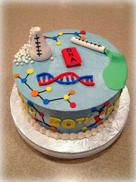 A science cake for a Genetic Scientist who turned 50 yesterday! A fun cake to make! Science Cake, Science Birthday Party Ideas, Scientist Birthday Party, Mad Scientist Birthday, Mad Science Party, Scientist Birthday, Mad Scientist Party, Bolo Red Velvet, Science Birthday