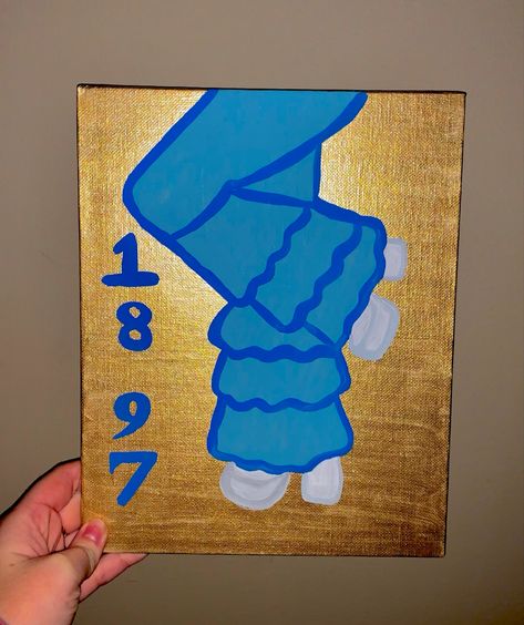 Gamma Phi Beta Letters Painted, Blue Sorority Theme, Yellow Sorority Canvas, Blue Sorority Canvas, Theta Painting, Easy Sorority Canvas, Aoii Canvas, Chi Omega Canvas, Sorority Canvas Paintings