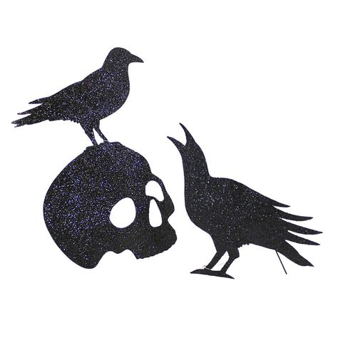 Transform Your Halloween Into Something Spectacular With This Glittered Crow On Skull Set! Featuring A Spooky Silhouette, With A Black Glittered Crow Standing On A Skull With Another On The Ground Squawking!. Indoor. Imported Spooky Silhouettes Halloween Window, Halloween Stencils Templates, Halloween Silhouettes Templates Free Printable, Halloween Silhouettes Templates, Crow Stencil, Crow On Skull, Standing Silhouette, Raven Silhouette, Fall Silhouette