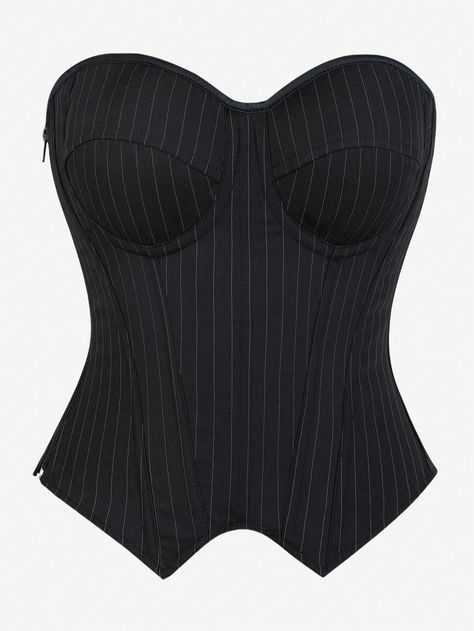 Overbust Corset Top With Pinstripe & Cup Design, Strapless Corset Top For Women, Slimming Shapewear For Formal Occasions, For HalloweenI discovered amazing products on SHEIN.com, come check them out! Shapewear Aesthetic, Classic Black Fitted Corset, Elegant Fitted Pinstripe Tops, Luxury Black Strapless Corset, Trendy Black Corset With Built-in Bra, Pinstripe Corset Top, Pinstripe Corset, Strapless Corset Top, Slim Shapewear