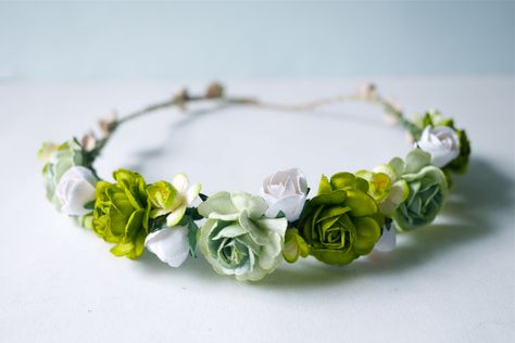 Paper Flower, Crown, Headband, Wedding, rose and budding roses, Green Color. by Kamipapa on Etsy https://www.etsy.com/au/listing/249084158/paper-flower-crown-headband-wedding-rose Paper Flower Crown, Color Of The Week, Dried Flower Jewelry, Flower Crown Headband, Flower Band, How To Make Paper Flowers, Crown Headband, Floral Headbands, Floral Crown