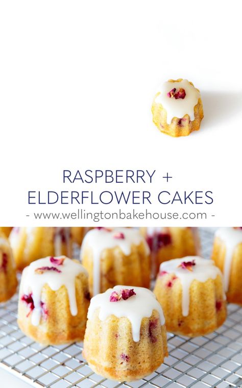 WELLINGTON BAKEHOUSE - Raspberry + Elderflower Cakes Sophisticated Cupcakes, Elderflower Dessert, Elderflower Recipes, Mini Bundt Cakes, Tea Party Food, Bright Spring, Holiday Cooking, Tea Cakes, Breakfast Dessert