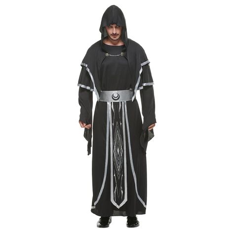 PRICES MAY VARY. Will you master your magic for good or evil? However you wield your powers, you'll need a sorcerer robe to hide your inner wizard! This sorcerer hooded robe costume is made of polyester, and the fashionable silver trim gives it a mystical quality. When you’re a sorcerer, life is just magic. Use magic to fight magic, put on this wizard robe to stand out in the Witch House Halloween party ATTENTION - Hand wash only with cold water, Do not bleach and dry clean. Feature 

Long robe Warlock Costume Mens, Sorcerer Outfit, Witch House Halloween, Warlock Costume, Wizard Robe, House Halloween Party, Priest Robes, Wizard Robes, Wizard Costume