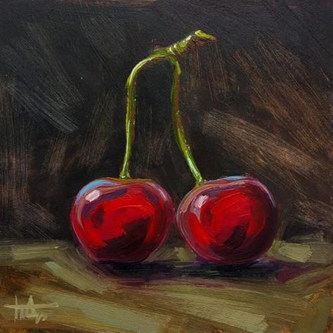 Daily Paintworks - "Cherry" - Original Fine Art for Sale - © Dasha Piven Minimalist Still Life, Now Oils, Painting Still Life, Daily Paintworks, Fine Art Gallery, New Artists, Antique Books, Original Fine Art, Contemporary Paintings