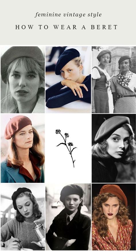 Casual Vintage Outfits, How To Wear A Beret, Beret Outfit, Beret Fashion, Casual Hats, Beret Style, Adored Vintage, Vintage Inspired Outfits, Moda Vintage