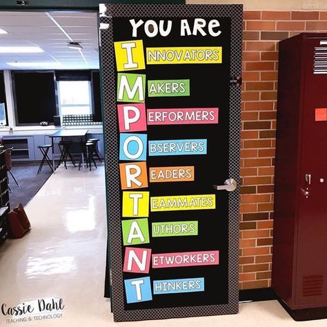 What a perfect reminder for the students to see each time they walk in and out of the classroom Christine Asdahl 💗💗💗 #teacher… Science Classroom Door, Teacher Door Decorations, Classroom Door Decorations, Trendy Door, Teacher Doors, Teaching Technology, Classroom Decor Themes, Door Displays, Door Decorations Classroom