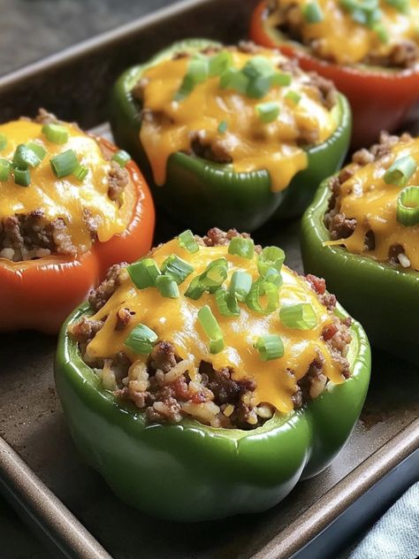 health meal, low carbs meals, keto meal Stuffed Bell Peppers With Spaghetti Sauce, Stuffed Bell Peppers With Rice And Beef, Filled Bell Peppers, Green Bell Pepper Recipes, Stuffed Bell Peppers Ground Beef, Stuffed Bell Peppers Recipe, Secret Sauce Recipe, Stuffed Bell Pepper, Ground Beef Rice