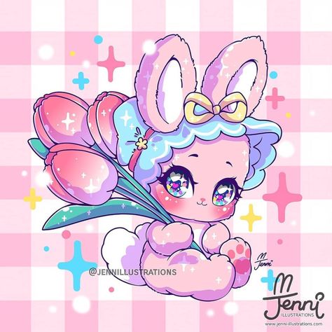 🌷🐰 JENNI 🐰🌷 (@jennillustrations) • Instagram photos and videos Bunny Pink, Images Kawaii, Cute Cat Drawing, Cute Kawaii Animals, Cute Pokemon Wallpaper, Cute Animal Drawings Kawaii, Pink Bunny, Cute Kawaii Drawings, Kawaii Chibi