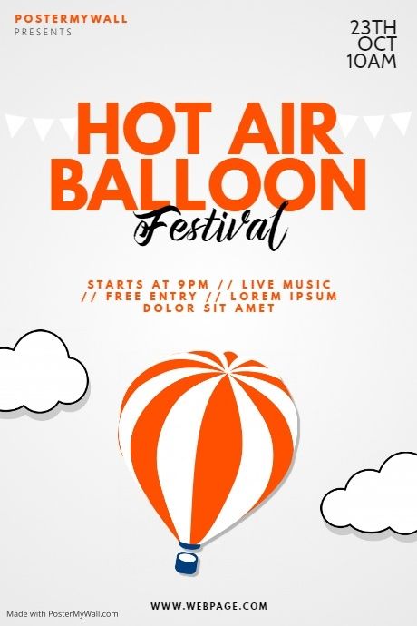 Hot Air Balloon Festival Flyer Template | PosterMyWall Hot Air Balloon Poster, Ballon Festival, Jewelry Packaging Diy, Festive Poster, Event Poster Template, Air Balloon Festival, 브로셔 디자인, Hot Air Balloon Festival, Balloon Festival