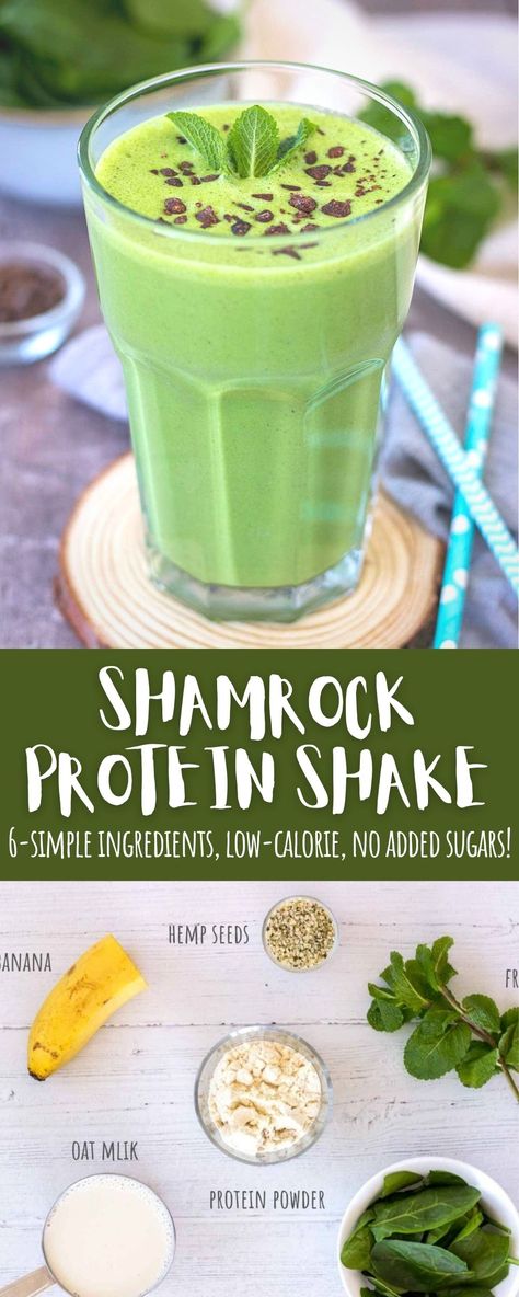 Shamrock Protein Shake, Pistachio Protein Shake, High Protein Low Carb Smoothies, Mint Smoothie Recipes, Green Shake Recipe, Matcha Protein Shake, Mint Protein Shake, Green Protein Shake, Satisfying Smoothies