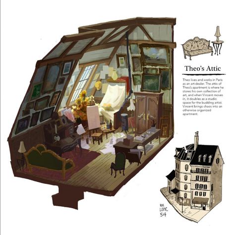 Rebecca Shieh on Instagram: “some sets stuff for Montmartre” Drawing Room Concept, Theo Van Gogh, Interior Concept Art, Book Illustration Layout, Animation Portfolio, Room Concept, Bg Design, House Interior Living Room, Isometric Art