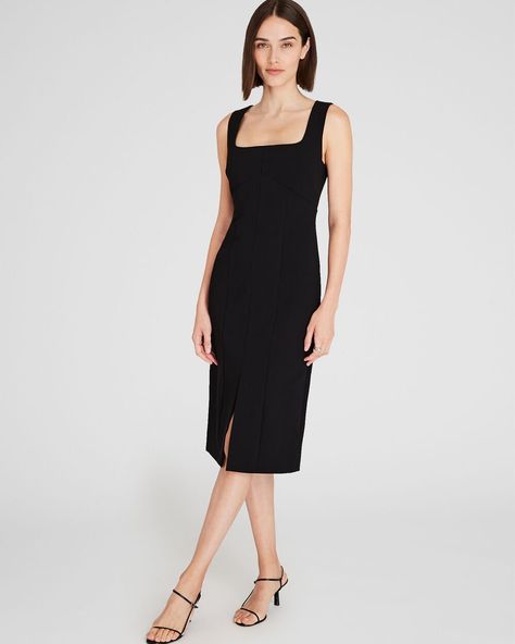 Crepe Midi Dress, Club Monaco, Fitted Silhouette, Square Necklines, Square Neckline, Sheath Dress, Monaco, Jumpsuit Dress, Autumn Fashion