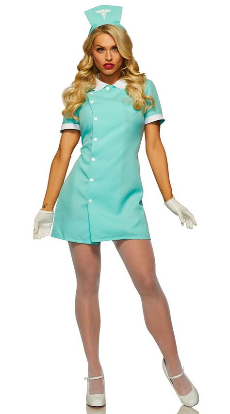 Nurse Outfit, Professional Costumes, Nursing Fashion, Nurse Costume, Cute Costumes, Nursing Clothes, Nursing Dress, Medium Dress, Short Sleeve Mini Dress