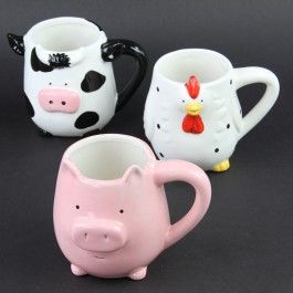 5"Lx5"Wx6"H FIGURAL FARM ANIMAL MUG Animal Ceramic Mugs, Cow Cup, Kitchen Theme, Pottery Patterns, Cow Mug, Clay Plates, Cartoon Kawaii, Future Kitchen, Cerámica Ideas