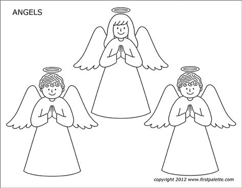 Angels | Free Printable Templates & Coloring Pages | FirstPalette.com Guardian Angel Coloring Page, Angel Coloring Pages Free Printable, Angel Template Free Printable, Christmas Angel Coloring Pages, Angel Black And White, Christmas Coloring Printables, Angel Printable, Bird Carving Patterns, Tiny Designs