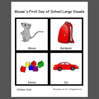 Mouse's First Day of School Large Visuals Mouse's First Day Of School Activities, Connection Activities, Speech Classroom, Preschool Fall, Preschool Circle Time, Toddler Class, Farm Preschool, Art Connection, Beginning Of Year