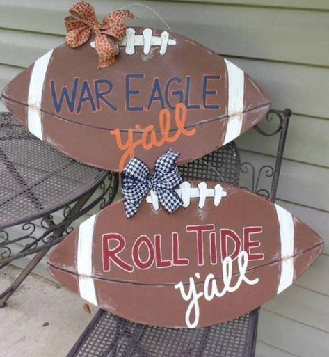 Alabama Crafts, Wooden Football, Football Door Hangers, Don't Disturb, Football Crafts, Baby Door Hangers, Burlap Door Hangers, Football Signs, College Diy