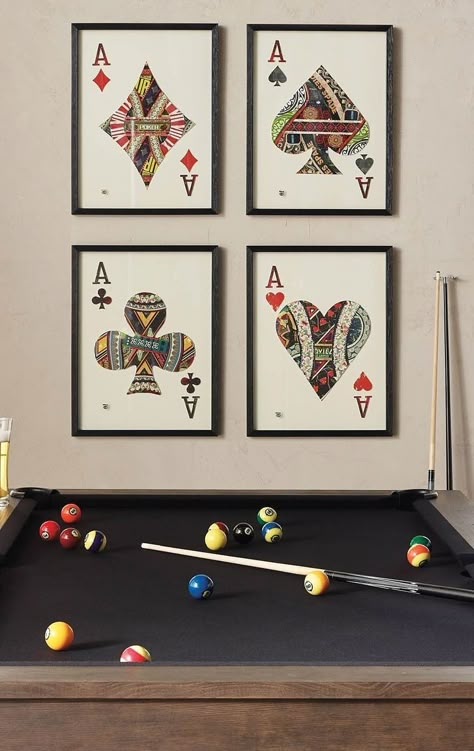 Pool Room Ideas, Billiards Room Decor, Board Game Room, Basement Games, Pool Table Room, Billiards Room, Game Room Wall Art, Home Game Room, Man Cave Room