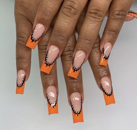 Orange Acrylic Nails, Nail Design Glitter, Orange Nail Designs, Gel Toe Nails, Halloween Acrylic Nails, Girly Acrylic Nails, Long Acrylic Nails Coffin, Acrylic Nails Coffin Pink, Unique Acrylic Nails