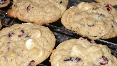 Cranberry Hootycreek Cookies Recipe - Food.com Nut Dessert, Cranberry Oatmeal, Gifts In A Jar, White Chocolate Cranberry Cookies, Christmas Cookie Box, White Chocolate Cookies, White Chocolate Cranberry, Chocolate Pecan, Chewy Cookie