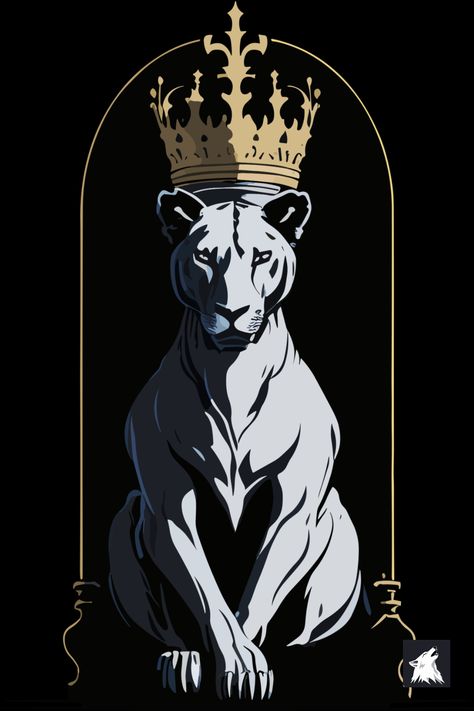 Lioness With Crown, Queen On A Throne, Lioness Illustration, Queen Lioness, Lioness Queen, Crown Art, Lion Love, Money Moves, Golden Crown