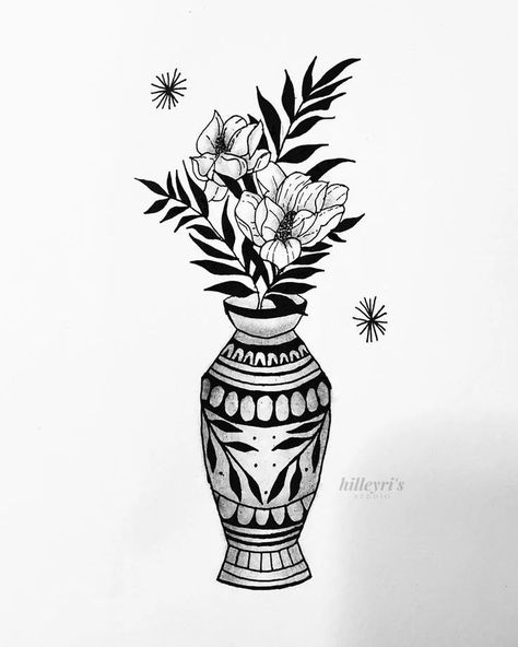 All about that vase🎵🏺 made these last year, pinterest loved them . . . . #tattoodesign #tattooapprentice #botanicaltattoo Traditional Flower Pot Tattoo, Ornamental Vase Tattoo, American Traditional Vase Tattoo, Traditional Flower Vase Tattoo, Plant Vase Tattoo, Vase With Flowers Tattoo, Traditional Tattoo Vase, Traditional Tattoo On Leg, Vase Tattoo Design