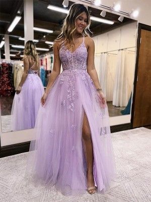 Sheath/Column Lace V-neck Sleeveless Sweep/Brush Train Dresses - Hebeos Open Back Dress Formal, Purple Corset, Spaghetti Strap Prom Dress, V Neck Prom Dresses, Prom Ideas, Graduation Dresses, Open Back Dress, Tulle Prom Dress, Prom Dresses Lace