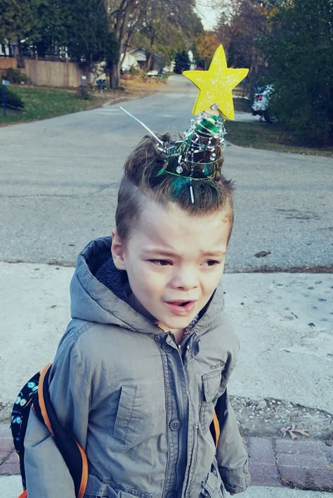 crazy hair day christmas tree with l.e.d lights Crazy Hair Christmas Ideas, Crazy Holiday Hair, Crazy Hair Day Christmas, L E D Lights, Hair Christmas, Led Christmas Tree Lights, Holiday Hair, Crazy Hair Day, Wacky Hair