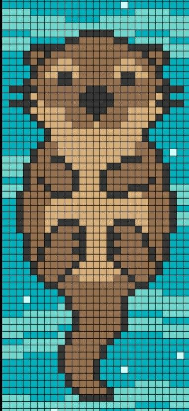 Summiko Gurashi Pixel Art, Alpha Pattern Otter, Perler Bead Otter Pattern, Otter Perler Beads, Eagle Pixel Art, Cross Stitch Otter, Ferret Pixel Art, Possum Pixel Art, Pixel Art Otter