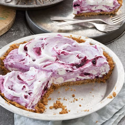 Frozen Blueberry Cream Pie Recipe - Taste of the South Magazine Frozen Pie Recipes, Blueberry Cream Pie, Refrigerated Desserts, Blueberry Cream Pies, No Bake Pie, Creamy Pie, Pie Ideas, Frozen Pie, Cream Pie Recipes