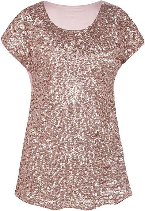 PrettyGuide Women's Evening Tops Sparkle Shimmer Glam Sequin Blouse Rose Gold S/US6-8 at Amazon Women’s Clothing store: Long Shirt Tops, Sparkle Blouse, Loose Fit Blouse, Sequin Blouse, Sequin Shirt, Evening Tops, Bat Sleeve, Short Sleeve Tunic, Sequin Tank Tops