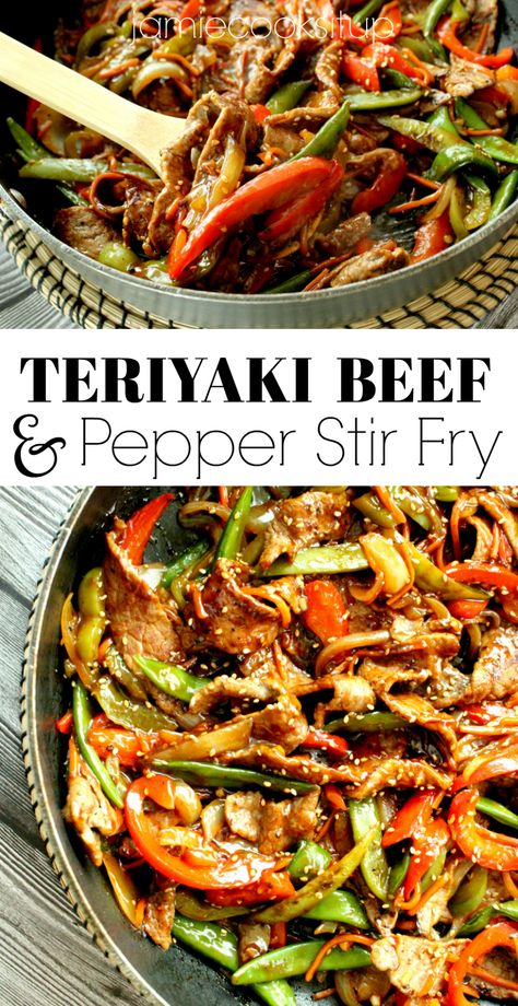 Teriyaki Beef and Pepper Stir Fry – Jamie Cooks It Up Beef And Pepper Stir Fry, Terriyaki Beef, Chocolate Chip Cookies Crispy, Teriyaki Beef Stir Fry, Pepper Stir Fry, Teriyaki Stir Fry, Beef Stir Fry Recipes, Teriyaki Beef, Keto Chocolate Chip Cookies