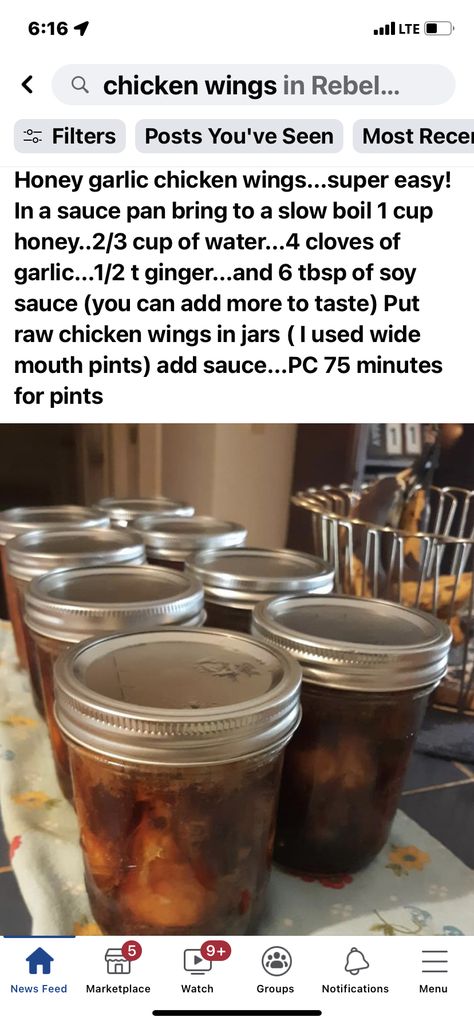 Canning Chicken Wings, Canning Cooked Chicken, Canning Chicken Stock Water Bath, Pressure Canning Chicken Stock, How To Can Meat Without Pressure Canner, Sterilize Canning Jars In Oven, Honey Garlic Chicken Wings, Pressure Canning Recipes, Canned Food Storage