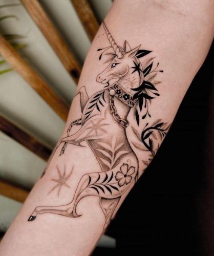 Unicorn Leg Tattoo, Elegant Unicorn Tattoo, Realistic Unicorn Tattoo, Dark Unicorn Tattoo, Forearm Tats, Unicorn Tattoo Designs, Unicorn Tattoo, Meaning Art, Favorite Tattoos