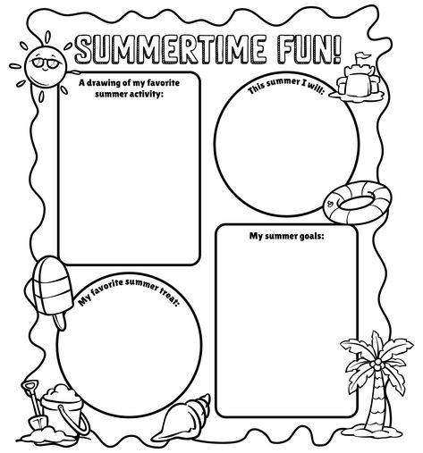 Summer Writing Activities For Kids, Summer Vacation Worksheet, Summer Holidays Worksheet, March Kindergarten Activities, Summer Writing Activity, Summer Holiday Activities, School Summer Holidays, Swim Camp, Birthday Board Classroom