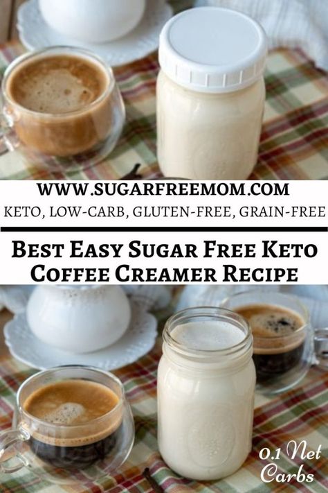 This easy low carb keto sugar free coffee creamer recipe is quick to make with 6 different flavor options! Less than a half gram total carbs per 2 tablespoons! Low Sugar Coffee Creamer, Keto Coffee Creamer Recipe, Low Carb Coffee Creamer, Keto Creamer, Trim Healthy Mama Drinks, Sugar Free Coffee Creamer, Sugar Free Creamer, Sugar Free Coffee, Keto Coffee Creamer